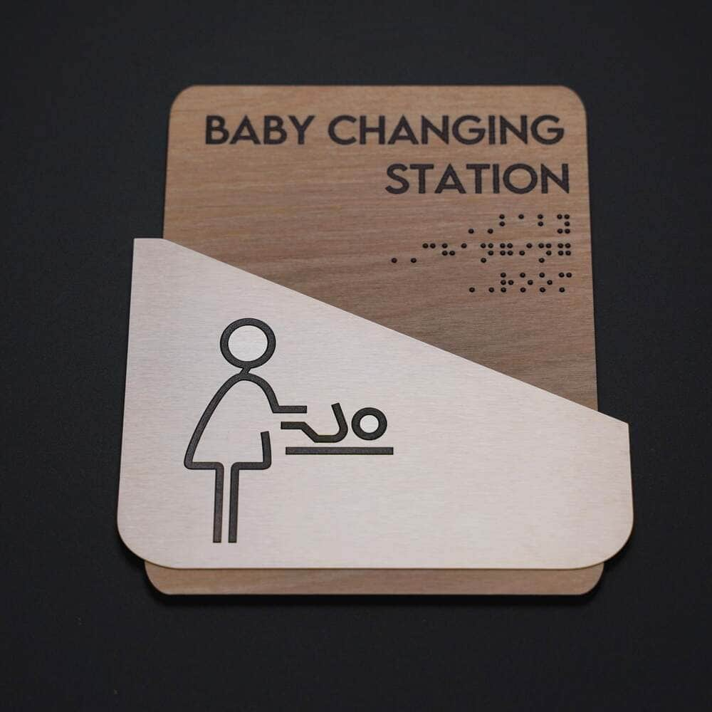 Bathroom Signs Baby Change Sign for Mother — "Downhill" Design