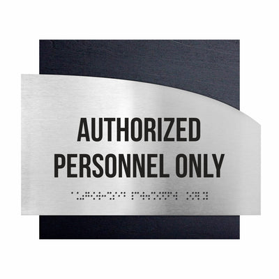 Door Signs - Authorized Personnel Only Signs - Stainless Steel & Wood - "Wave" Design