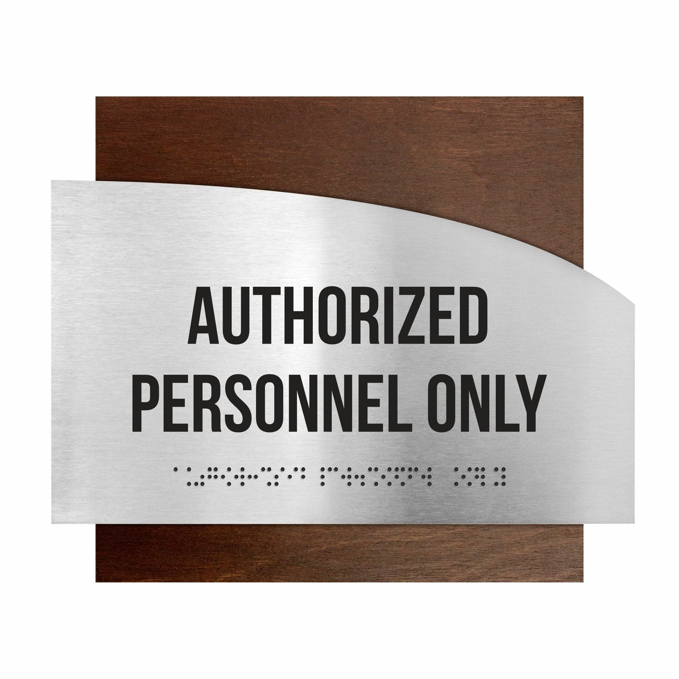 Door Signs - Authorized Personnel Only Signs - Stainless Steel & Wood - "Wave" Design