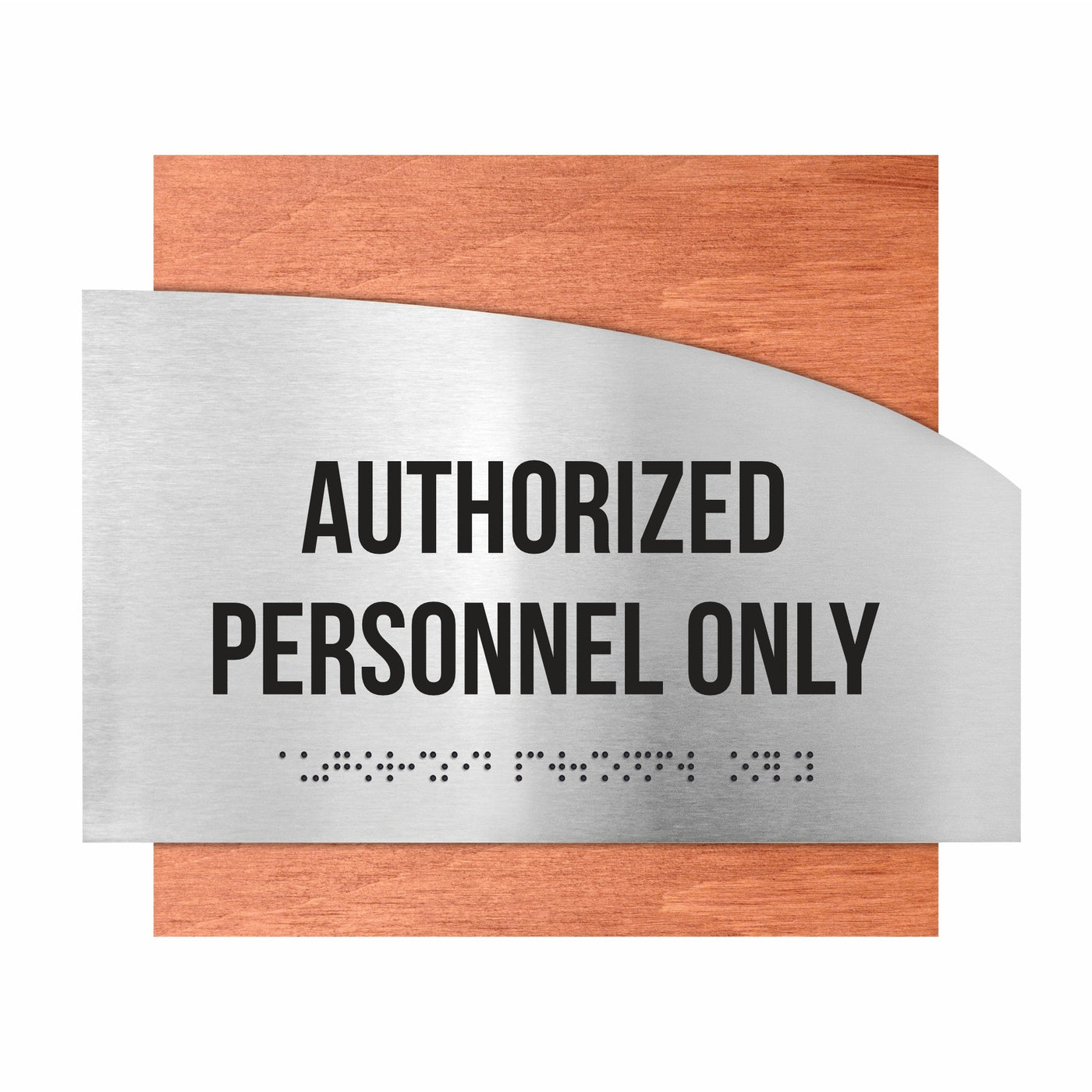 Door Signs - Authorized Personnel Only Signs - Stainless Steel & Wood - "Wave" Design