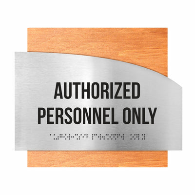 Door Signs - Authorized Personnel Only Signs - Stainless Steel & Wood - "Wave" Design