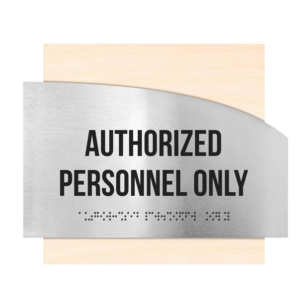 Door Signs - Authorized Personnel Only Signs - Stainless Steel & Wood - "Wave" Design