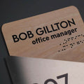 Door Numbers Office Door Number Sign with Personalized Name: Stainless Steel & Wood  — "Downhill" Design - Photo #6