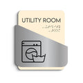 Information signs Utility Room Door Sign: Stainless Steel & Wood Plate — "Downhill" Design - Photo #1