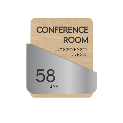 Door Signs Conference Room Signs - Stainless steel & Wood Door Plate "Downhill" Design