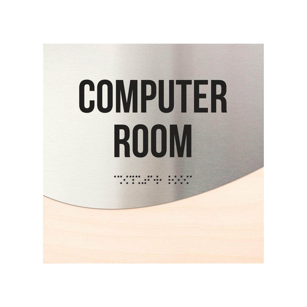 Computer Room Sign - Interior Office Door Signs - Stainless Steel & Wood "Jure" Design
