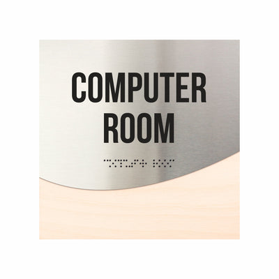 Computer Room Sign - Interior Office Door Signs - Stainless Steel & Wood "Jure" Design