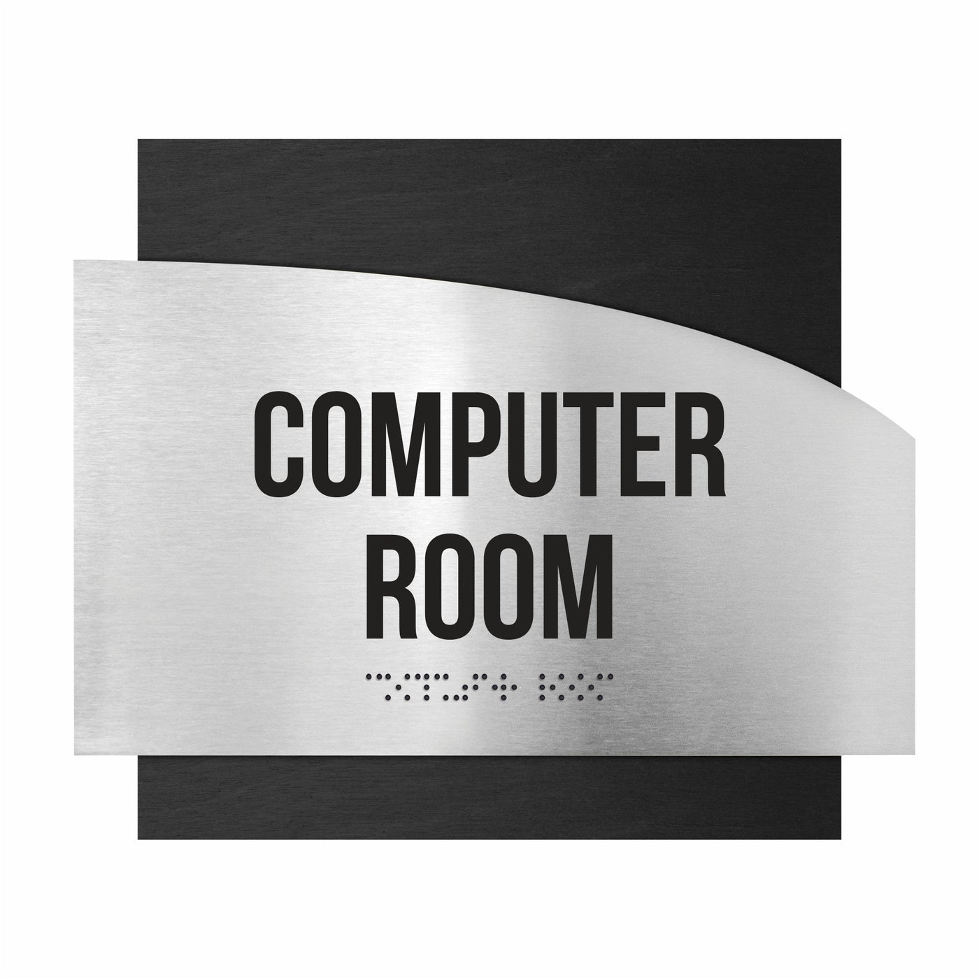 Computer Room Custom Door Signs - Stainless Steel & Wood - "Wave" Design