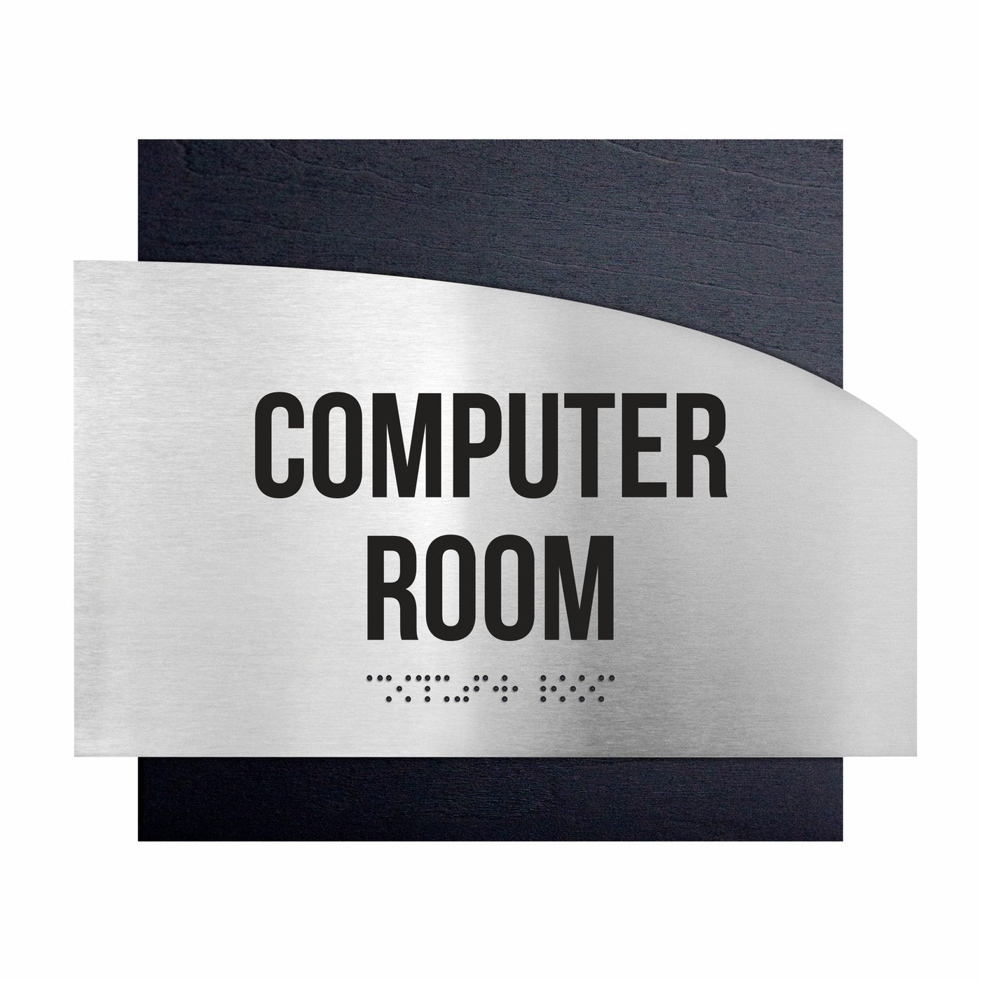 Computer Room Custom Door Signs - Stainless Steel & Wood - "Wave" Design