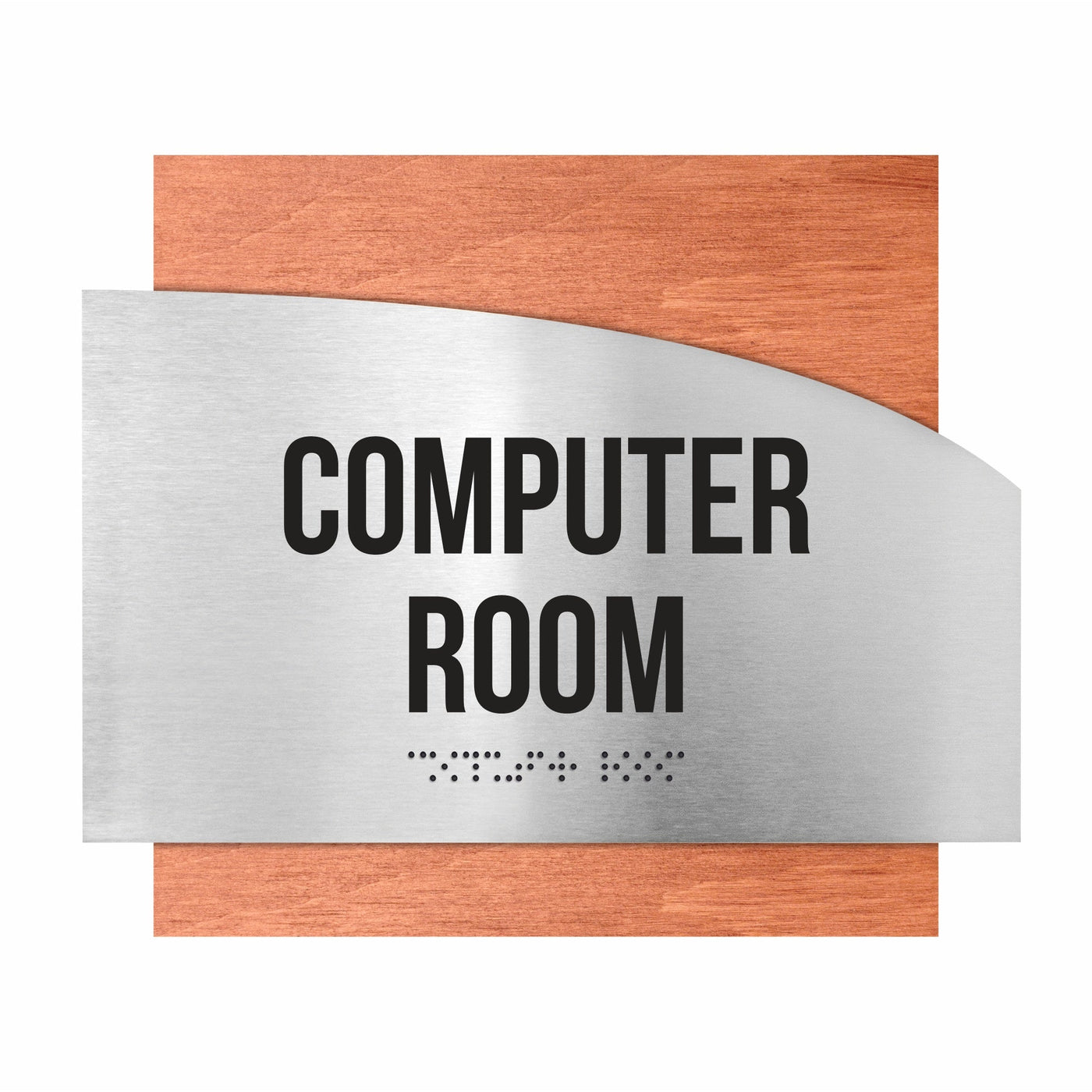 Computer Room Custom Door Signs - Stainless Steel & Wood - "Wave" Design