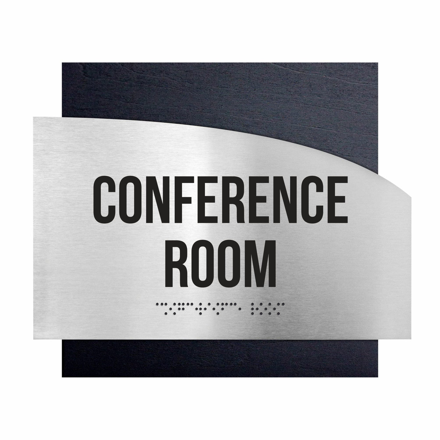 Door Signs - Conference Room Signs - Stainless Steel & Wood Plate - "Wave" Design