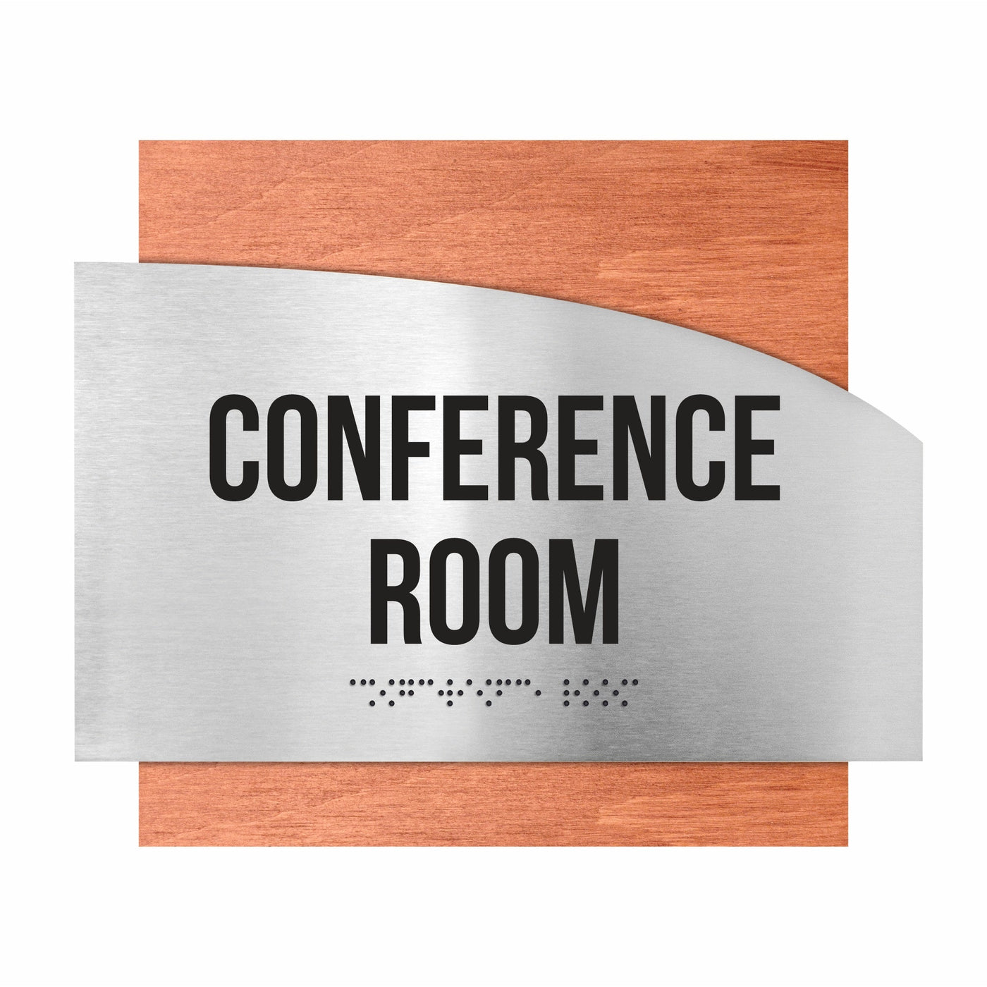 Door Signs - Conference Room Signs - Stainless Steel & Wood Plate - "Wave" Design