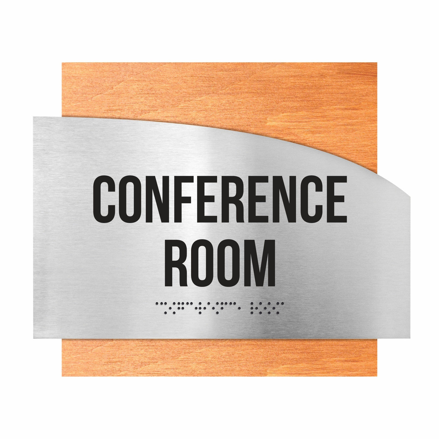 Door Signs - Conference Room Signs - Stainless Steel & Wood Plate - "Wave" Design