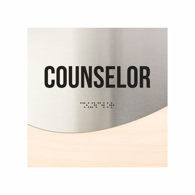 Counselor Sign - Stainless Steel & Wood Door Plate "Jure" Design