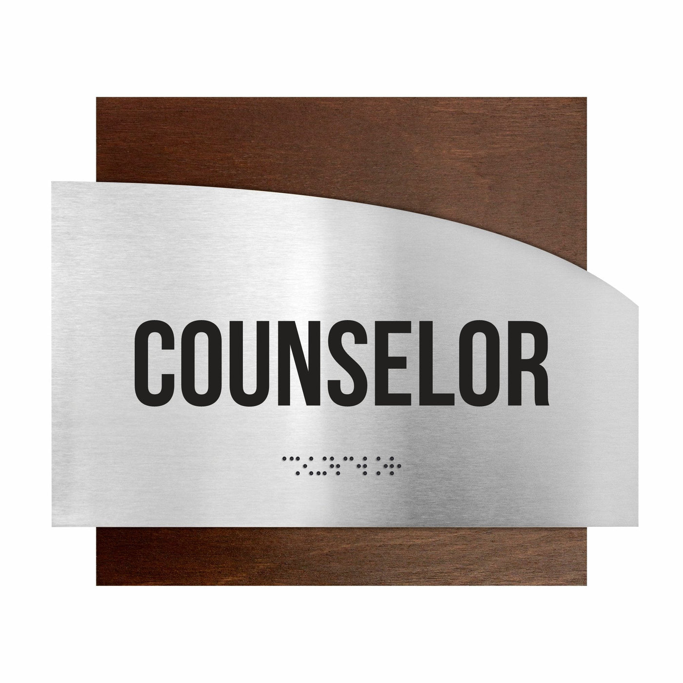 Door Signs - Counselor Sign - Stainless Steel & Wood Plate - "Wave" Design