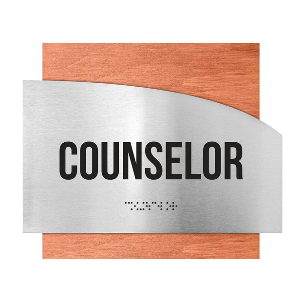 Door Signs - Counselor Sign - Stainless Steel & Wood Plate - "Wave" Design