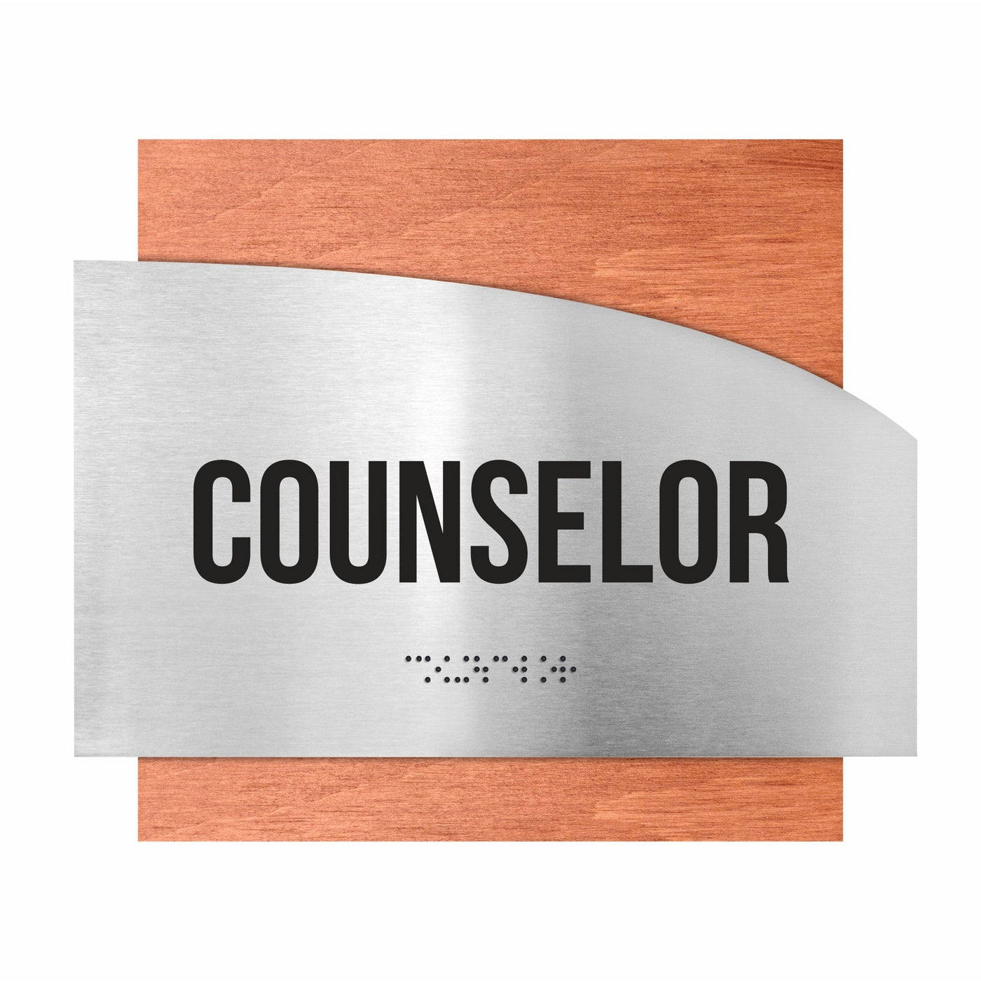 Door Signs - Counselor Sign - Stainless Steel & Wood Plate - "Wave" Design