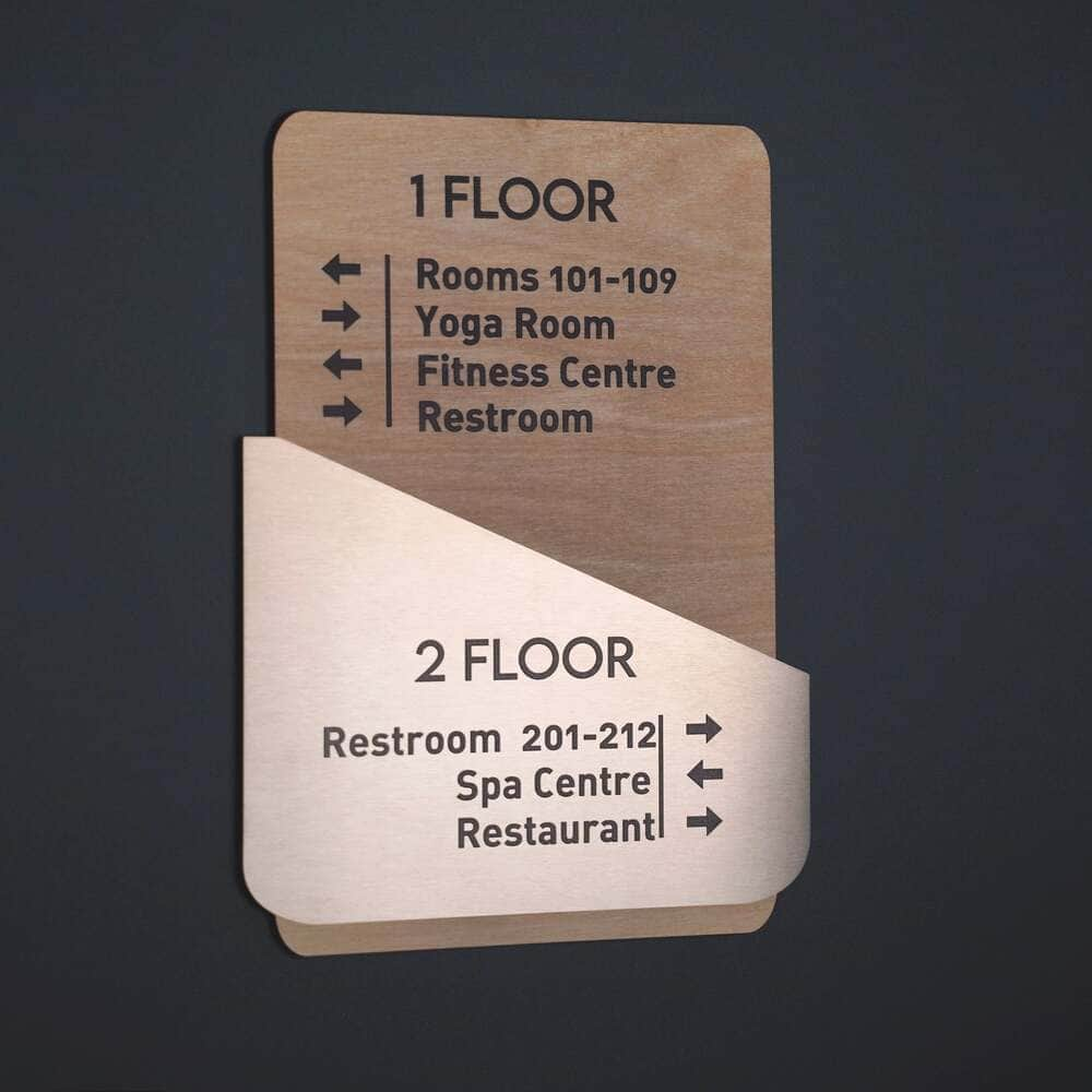 Floor Signs Wayfinding Sign: Custom Steel Wall Plate — "Downhill" Design