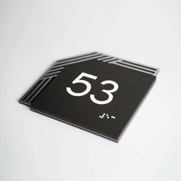 Door Numbers Office Number Sign: Wood & Stainless Steel Plate —  "Authentic" Design