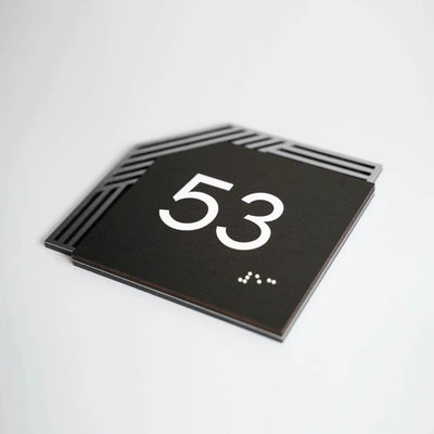 Door Numbers Office Number Sign: Wood & Stainless Steel Plate —  "Authentic" Design