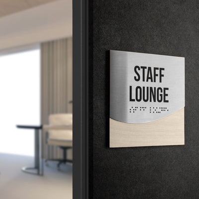 Lounge Room Door Sign - Stainless Steel & Wood Door Plate "Jure" Design