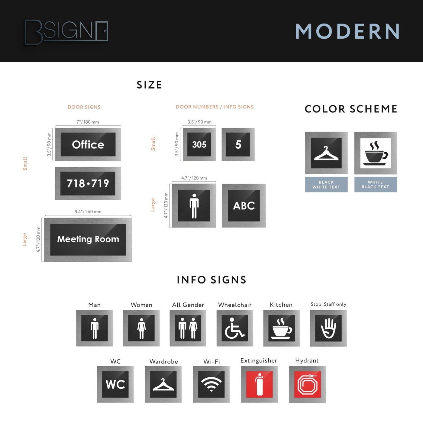 Door Signs - Mechanical Room Door Sign - Stainless Steel Plate - "Modern" Design