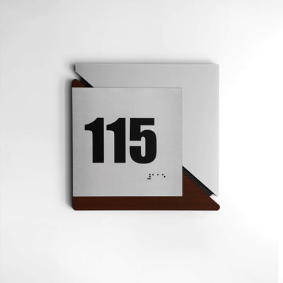 Door Numbers Door Number Sign: Wood & Stainless Steel Plate — "Creative" Design