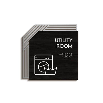 Information signs Utility Room Door Sign - Stainless steel & Wood Door Plate " Authentic " Design - Photo #1