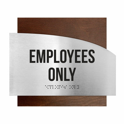 Door Signs - Employees Only Sign - Stainless Steel & Wood - "Wave" Design