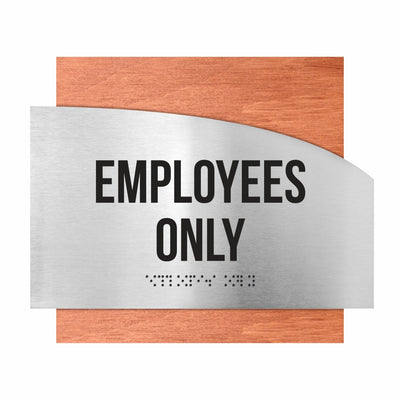 Door Signs - Employees Only Sign - Stainless Steel & Wood - "Wave" Design