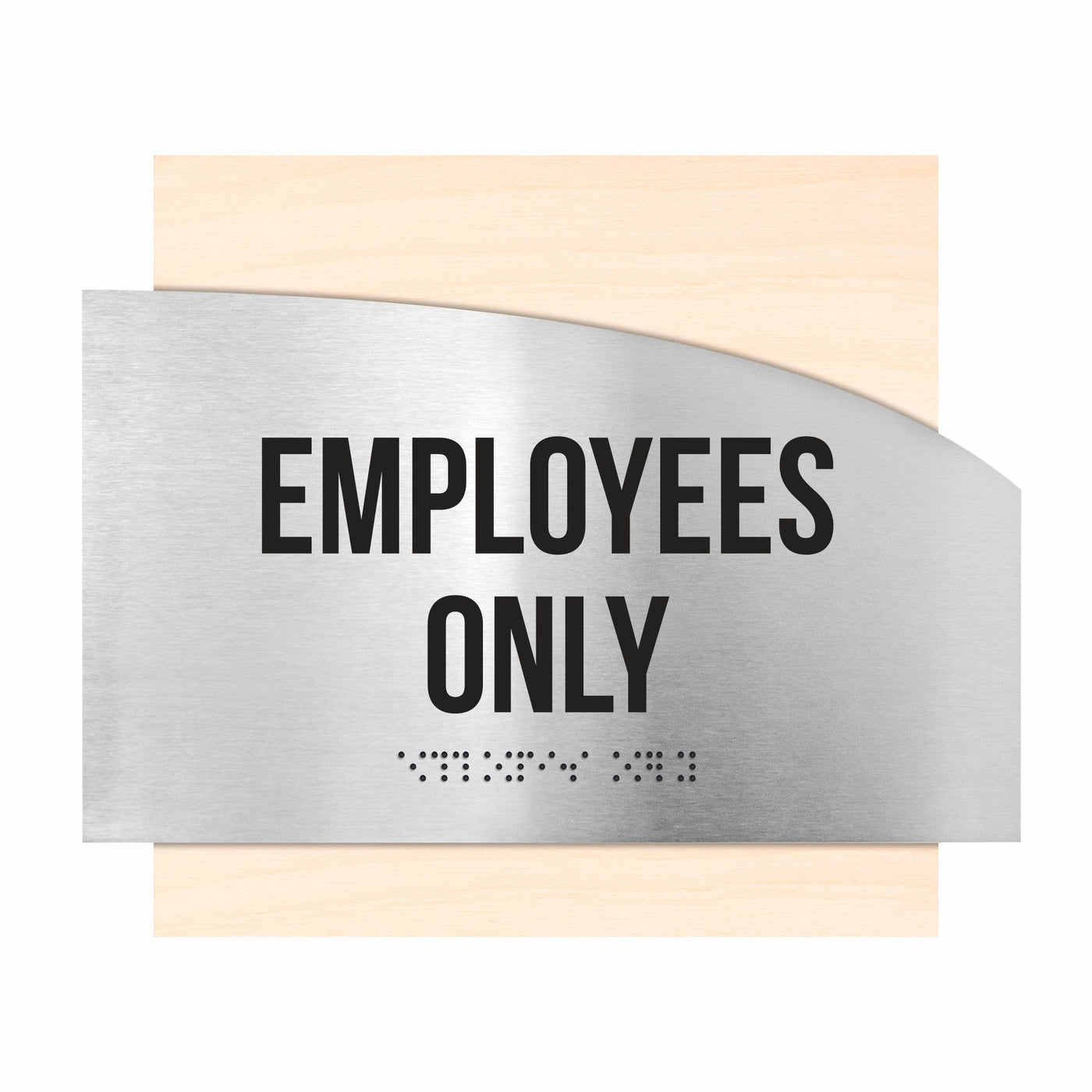 Door Signs - Employees Only Sign - Stainless Steel & Wood - "Wave" Design