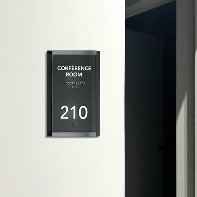 Door Numbers Office Door Number Sign & Name Plates: Stainless Steel & Wood — "Otherside" Design