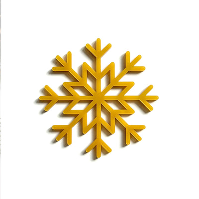 A golden snowflake-shaped object is displayed against a white background.