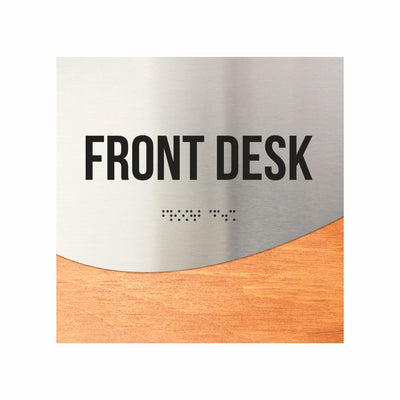 Front Desk Sign - Stainless Steel & Wood Door Plate "Jure" Design