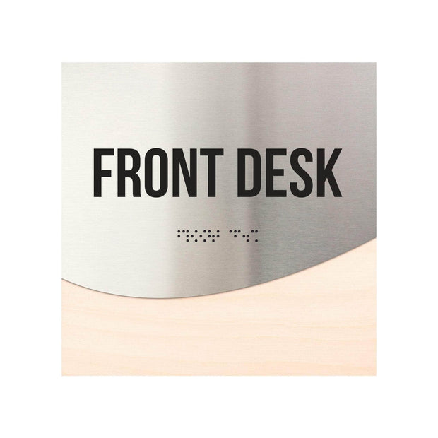 Front Desk Sign - Stainless Steel & Wood Door Plate "Jure" Design