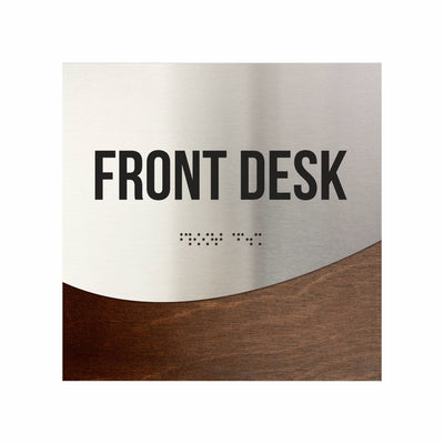 Front Desk Sign - Stainless Steel & Wood Door Plate "Jure" Design