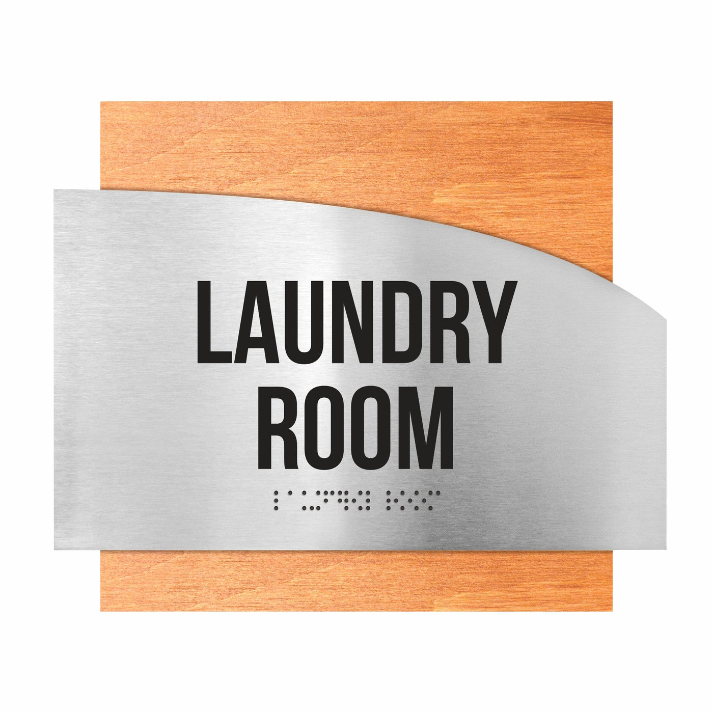 Laundry Room Custom Door Signs - Stainless Steel & Wood - "Wave" Design