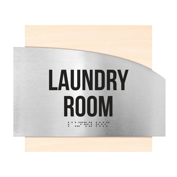 Табличка "Прачечная": Дерево и нержавеющая сталь — "Wave" Дизайн