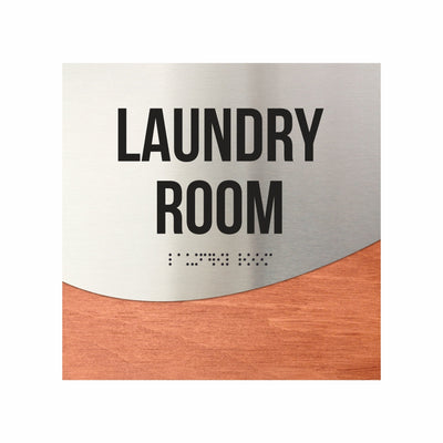 Laundry Room Sign - Interior Office Door Signs - Stainless Steel & Wood "Jure" Design