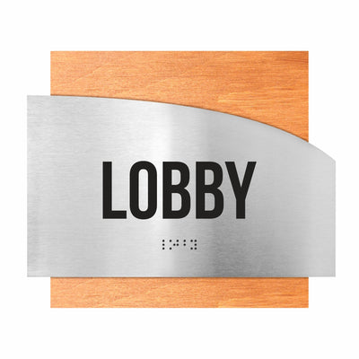 Door Signs - Lobby Signs - Stainless Steel & Wood Plate - "Wave" Design