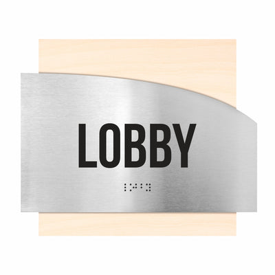 Door Signs - Lobby Signs - Stainless Steel & Wood Plate - "Wave" Design