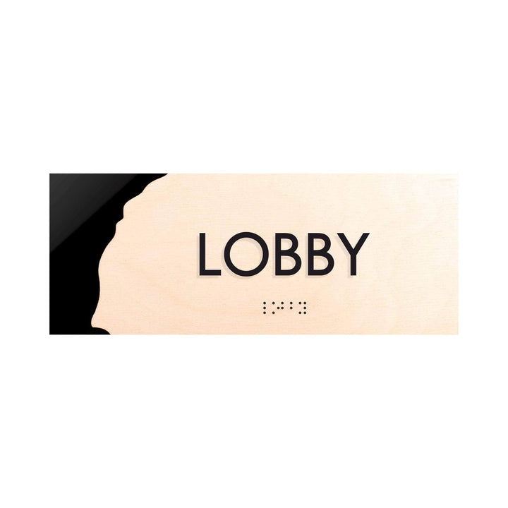 Табличка "Лобі" зі шрифтом Брайля: Дерево та акрил — "Sherwood" Дизайн