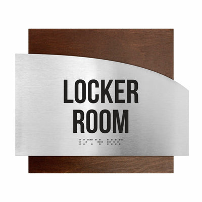 Door Signs - Locker Room Signs - Stainless Steel & Wood Plate - "Wave" Design