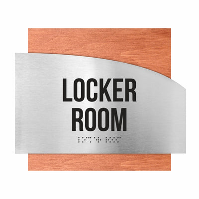 Door Signs - Locker Room Signs - Stainless Steel & Wood Plate - "Wave" Design