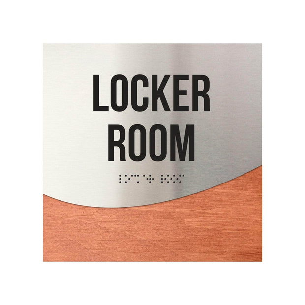Locker Room Door Sign - Stainless Steel & Wood Door Plate "Jure" Design