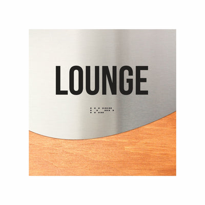 Lounge Room Door Sign - Stainless Steel & Wood Door Plate "Jure" Design