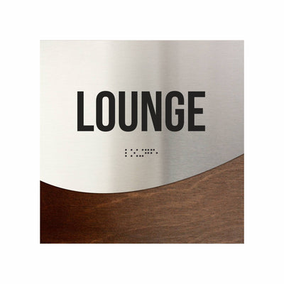 Lounge Room Door Sign - Stainless Steel & Wood Door Plate "Jure" Design