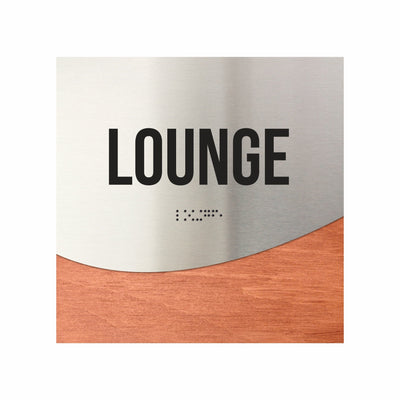 Lounge Room Door Sign - Stainless Steel & Wood Door Plate "Jure" Design