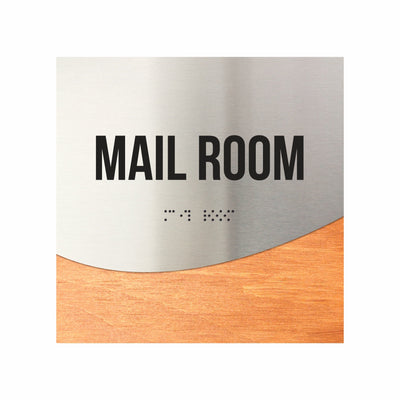 Mail Room Door Sign - Stainless Steel & Wood Door Plate "Jure" Design