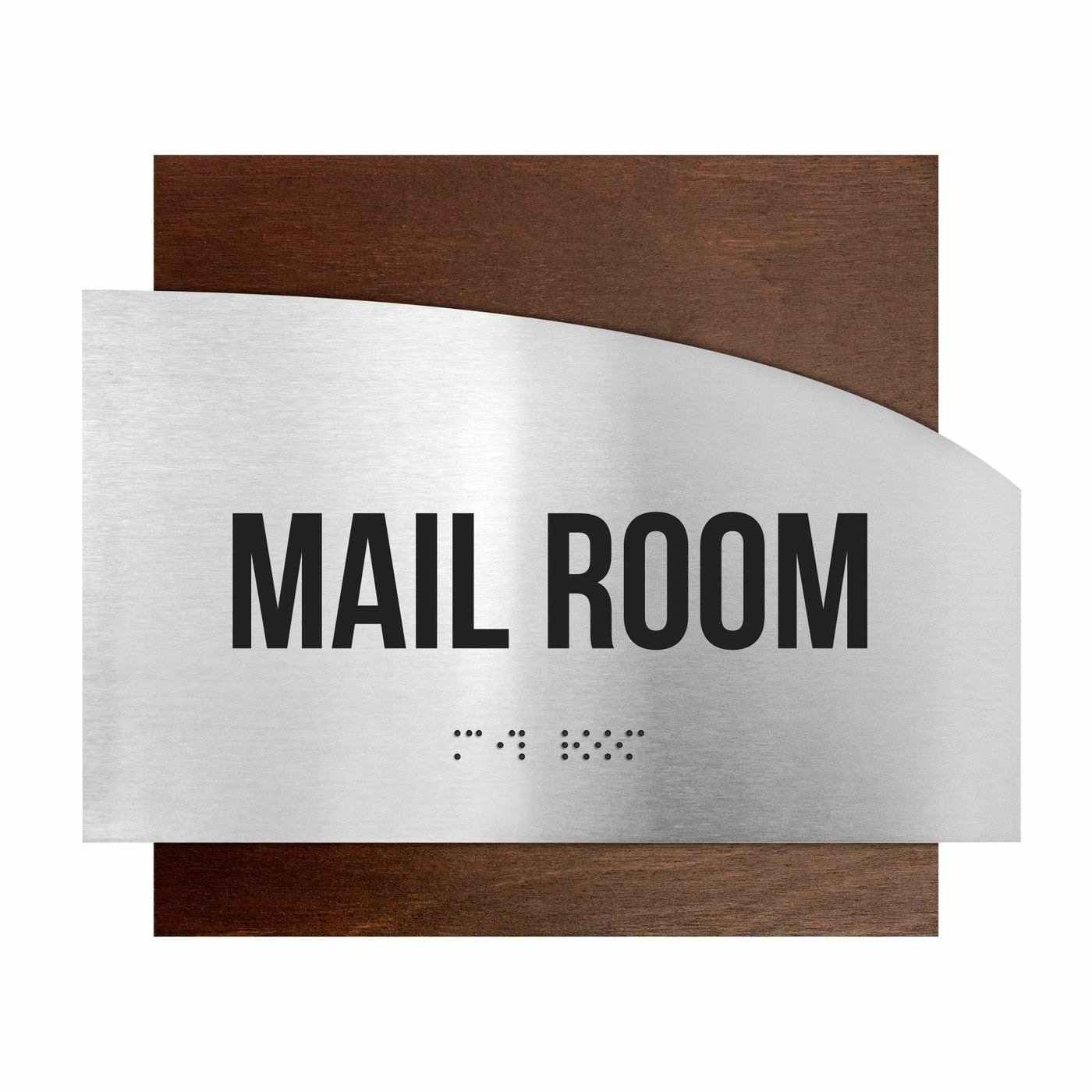 Door Signs - Mail Room Signs - Stainless Steel & Wood Plate - "Wave" Design